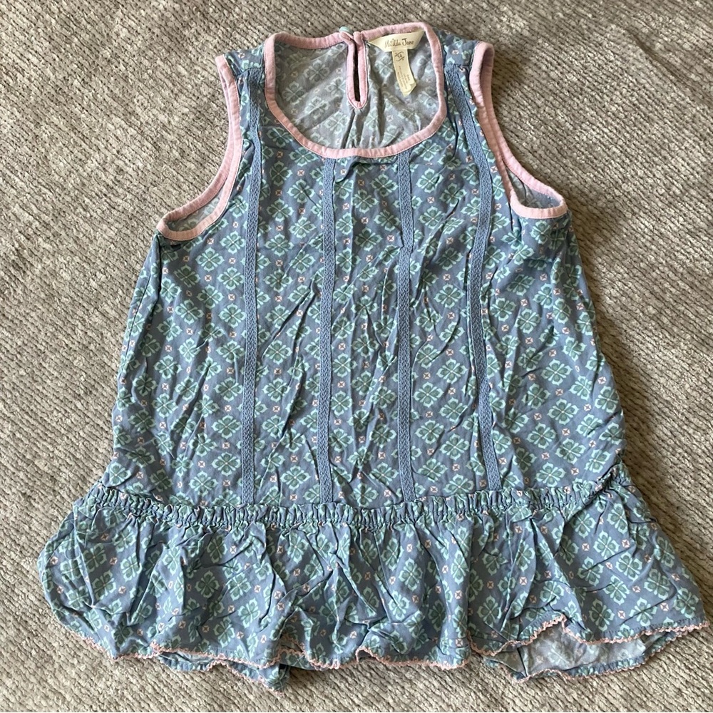 Matilda Jane Sleeveless Peplum Top Blue Pink Geometric Girls Size 14